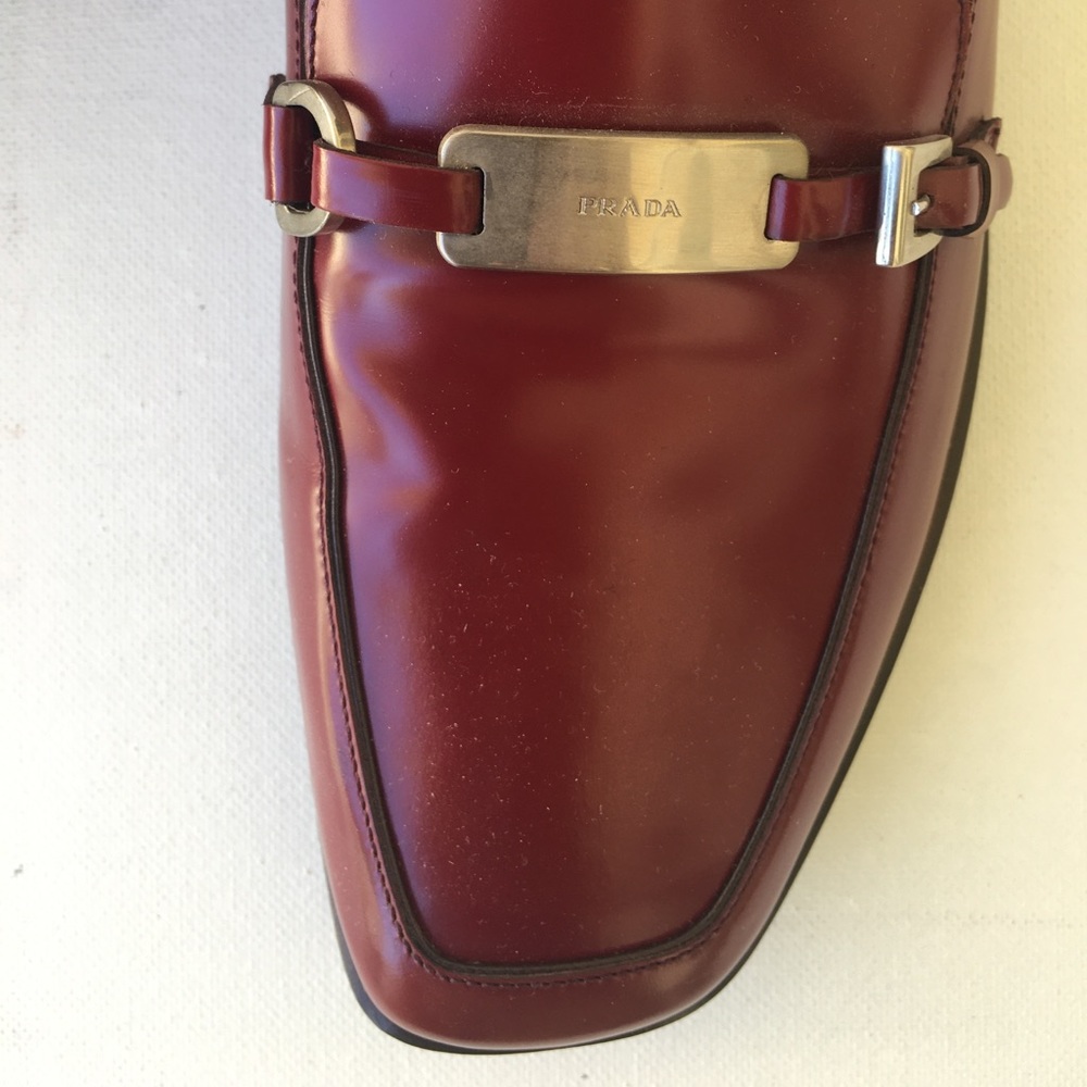 Prada Women's Burgundy Leather Loafers - Picture 6 of 9